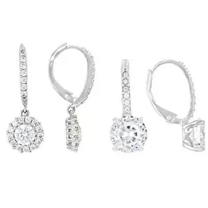 JTV White Cubic Zirconia Rhodium Plated Earring Set 8.04ctw