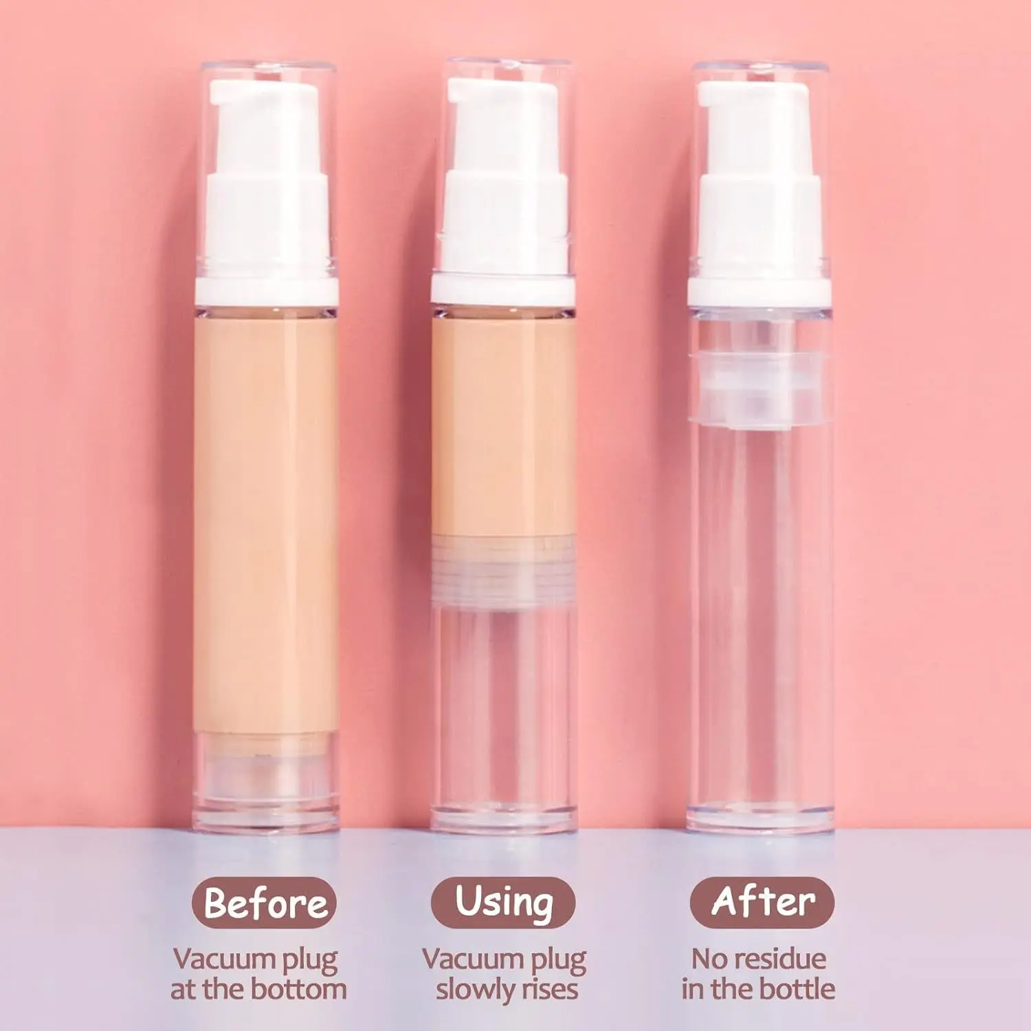 3-Pack 5ML Vacuum Dispenser Bottles, Refillable Transparent Travel Makeup Cosmetic Containers, Compact Lightweight Portable Press-Down Serum Sample Bottles, Cosmetics Accessories