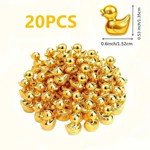 20pcs Tiny Gold Yellow Ducks, Resin Mini Duck Figurines, Loose Ducklings for Crafts, Dollhouse Decor, Fairy Garden, Christmas Party Favors, Desk Decorations