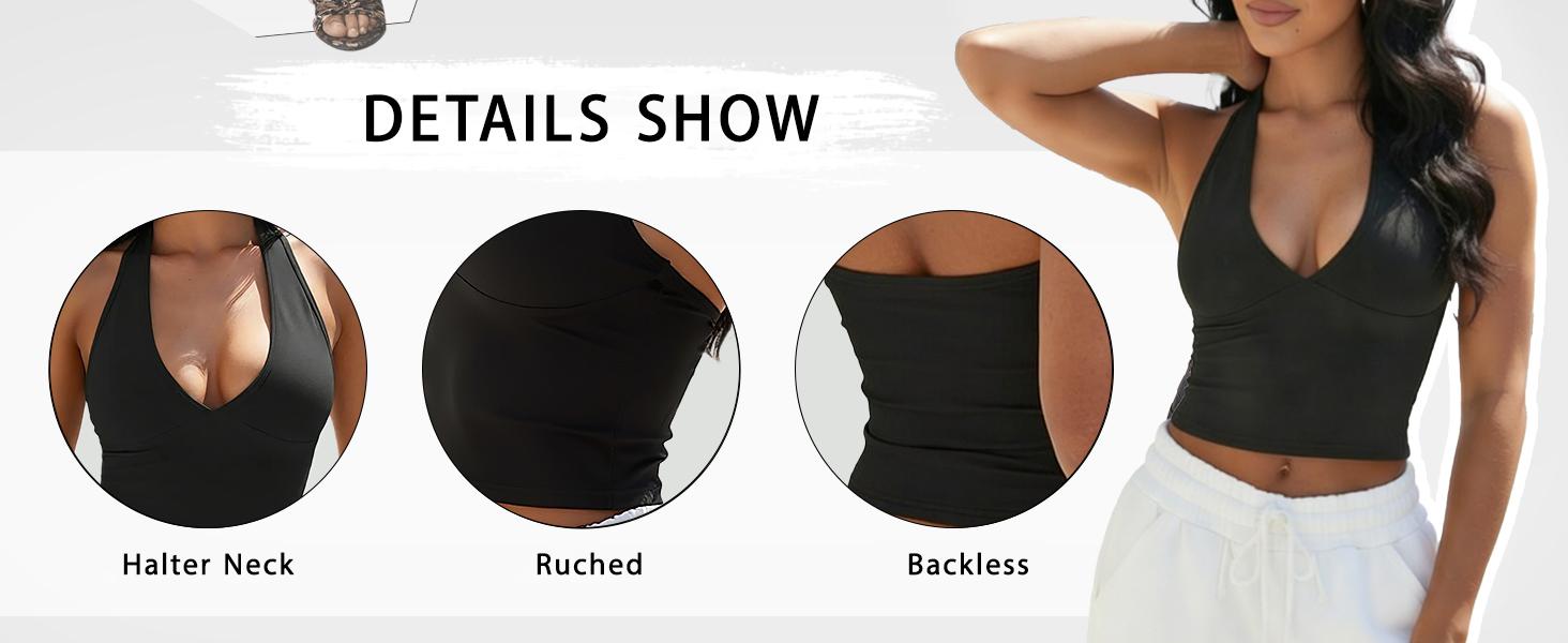 ETCYY Sexy Deep V Neck Halter Crop Top for Women – Black Slim Fit Workout Tank Top,Women's Breathable Sports Tank Top,urban tank top bra style,Stretchy Soft Sleeveless Camisole for Yoga, Gym, Club, Summer Casual Wear, Tank Top for Women,Tank Tops,