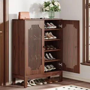 LITTLE TREE Shoe Cabinet with Doors, 6-Tier Shoe Rack Organizer with Adjustable Shelves, Large Wooden Narrow Shoe Storage Cabinet for Entryway, Hallway, Living Room, Walnut Brown (Holds 20 Pairs) - 1PC