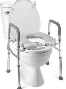 Toilet Seat Riser for Seniors with Handles, Padded Raised Toilet Seat, Adjustable Height, 350lb Capacity, Elevated Toilet Seat for Elderly & Handicap, Universal Fit