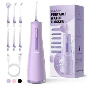 Sejoy Portable Water Flosser - 4 Cleaning Modes, 6 Jet Tips, IPX7 Waterproof (Purple)