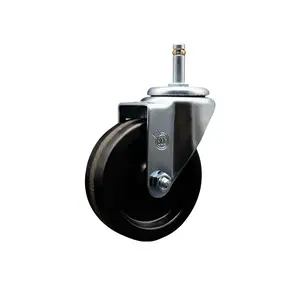 Service Caster SCC-GR20S414-PHR-716138 Phenolic Swivel Grip Ring Stem Caster, Roller Mechanism Castors with Roller Bearing, 4x1.25 in. Black Wheel, 0.43 in. Stem