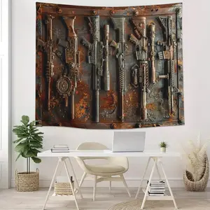 Rusty Guns Pattern Tapestry, Creative Guns Display Design Tapestry, Wall Hanging Decor for Home Living Room Bedroom Dormitory