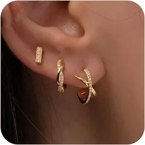 6PCS Gold Earrings for Women, Gold  Earrings for Women Trendy Cubic Zirconia Cartilage Pearl Hoop Earring Lightweight Hypoallergenic Piercing Flat Back Hoops Stud Earring Set Jewelry Gift