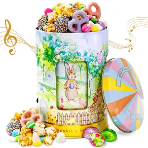 Musical Easter Carousel Gift Tin with Spring Candy Assortment – Plays Easter Music, Chocolate Eggs, Yogurt Pretzels & Popcorn