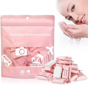 Compressed Towels Tablets, Compressed Towel 30 Pcs Disposable Compressed Face Towel Portable Cotton Coin Tissue Camping Towel for Travel/Home/Outdoor Activities