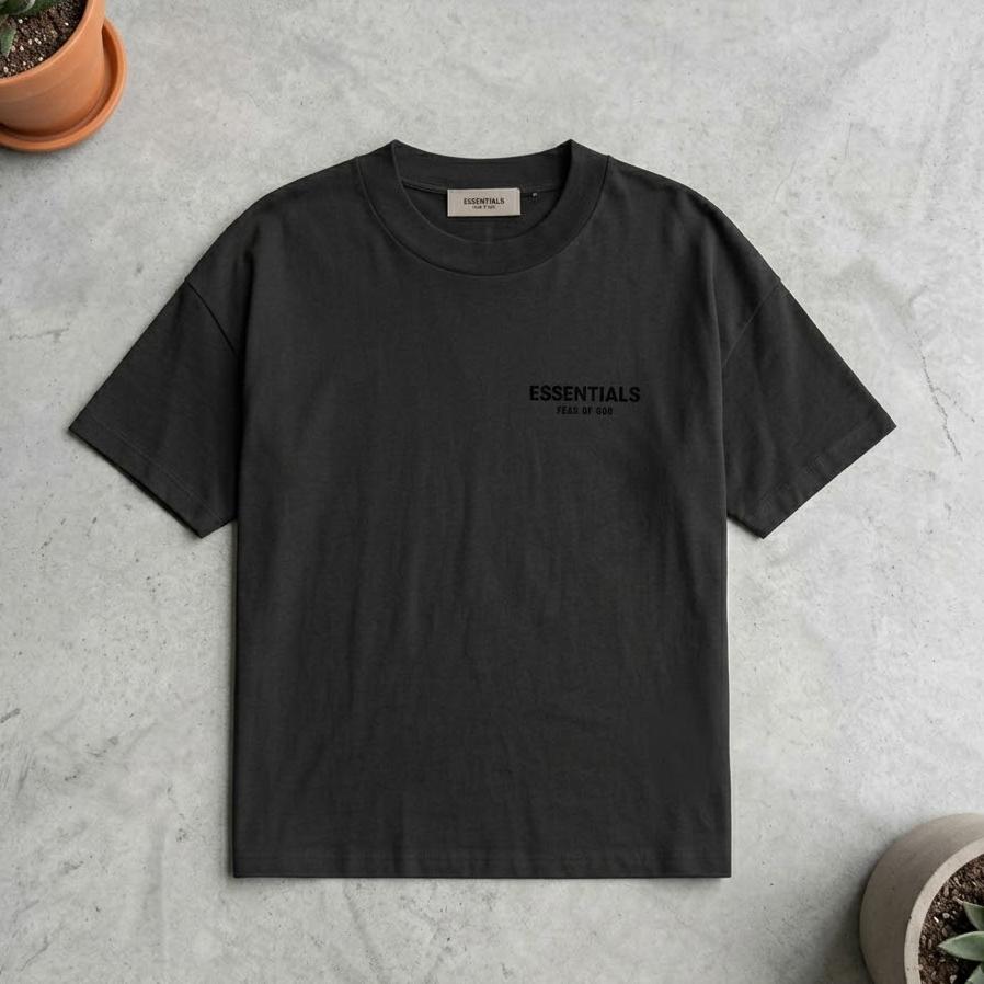 Fear of God Essentials Stretch Limo Velvet Black Tee Oversized Cotton Streetwear T-Shirt Men Women