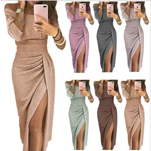 Women'sSheathSlitoff-NeckDressShinyDressDinnerDressOpaqueWomenswearFashionFormalWorkwear