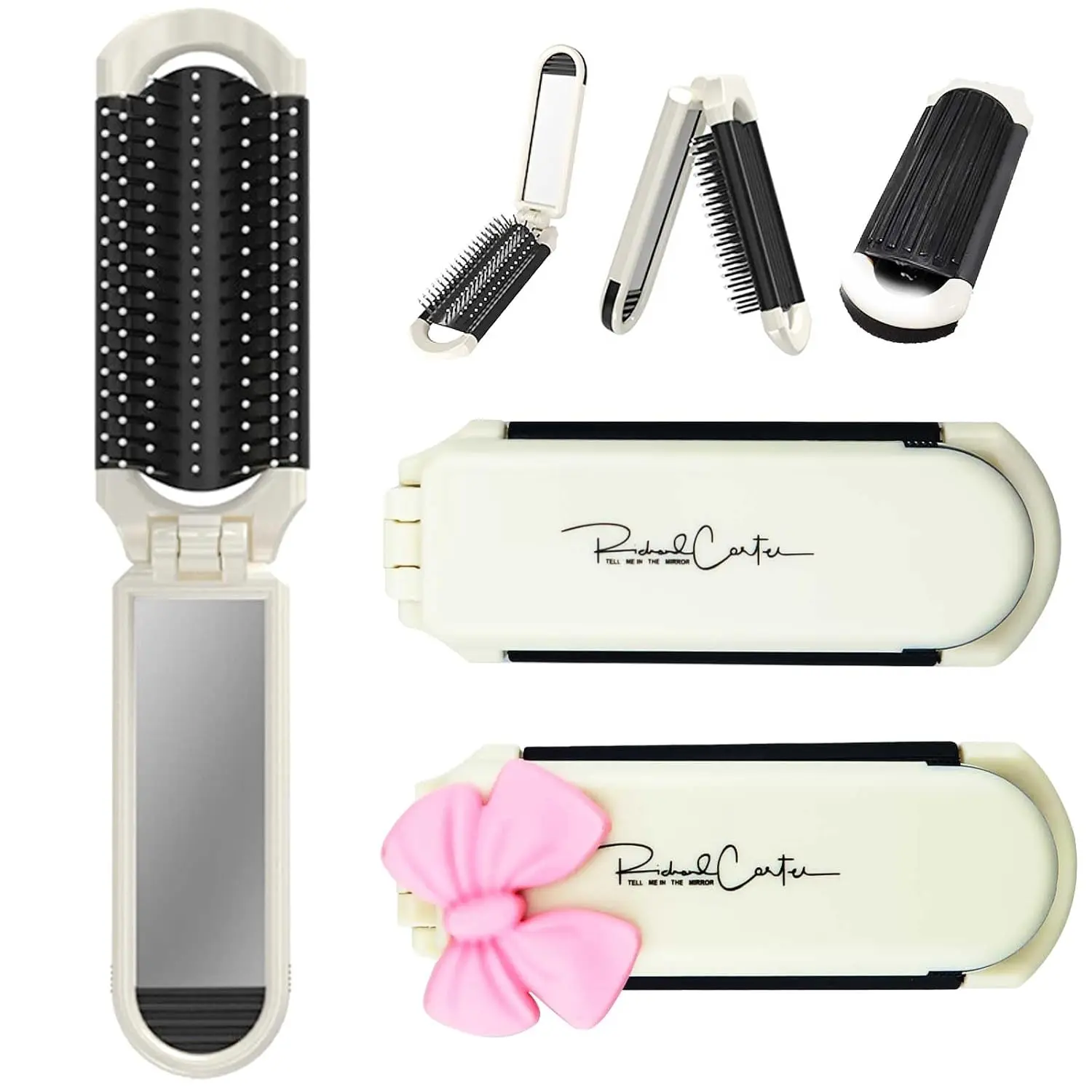 1/2/3pcs 2-in-1 Folding Comb with Mirror, Portable Compact Hair Brush for All Hair Types, Retractable ABS Handle Travel Styling Tool, Mirror Comb Massage Brush