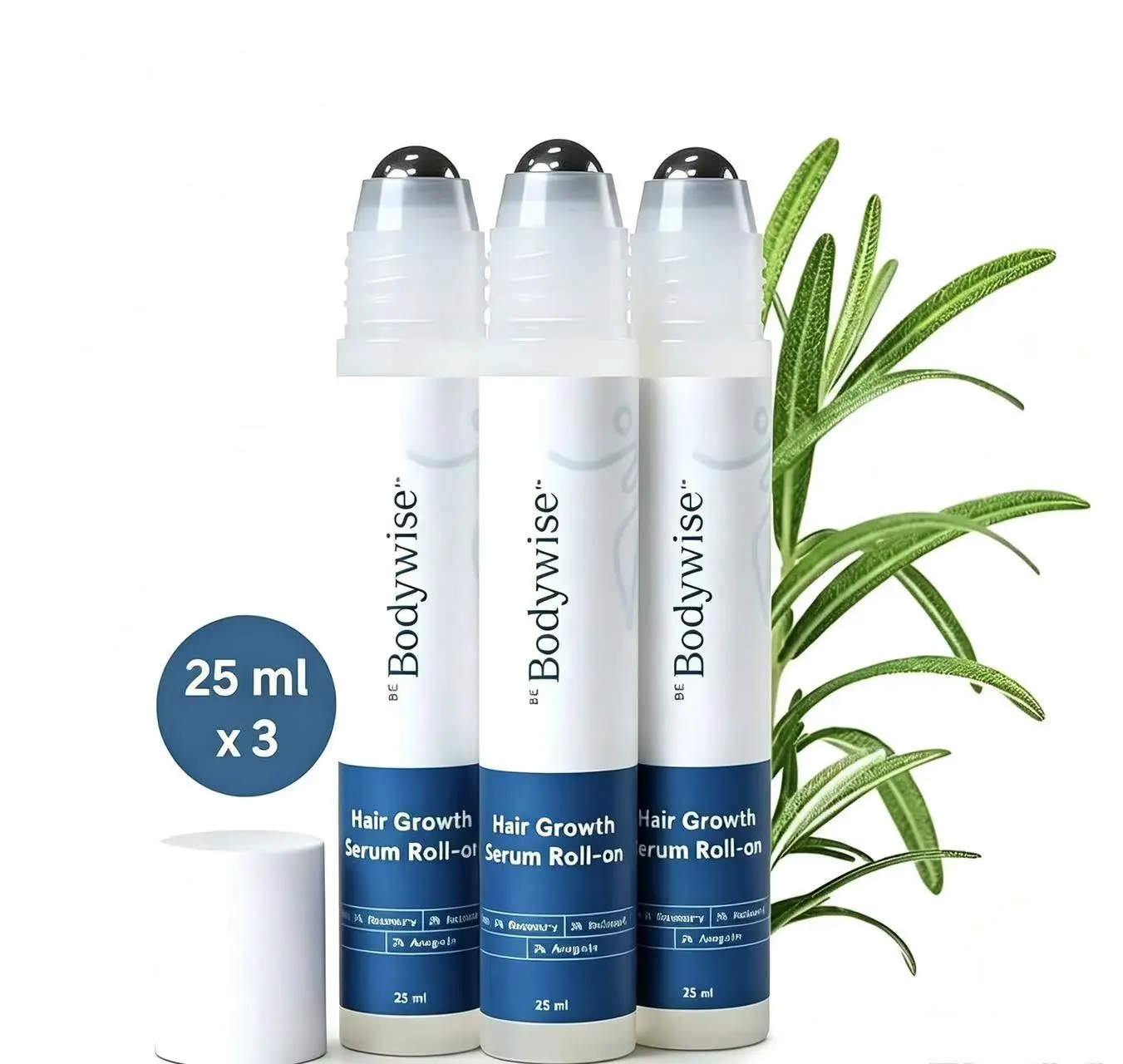 3 Bottles  Be Bodywise Advanced Hair Growth Roll-On Serum | 3% Rosemary | 2% Aminexil | 3% Redensy l 2% Anagain | Precision Scalp Applicator | Paraben & Sulphate Free | Non oily and mess free
