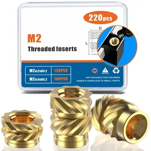 220 count M2 Threaded Inserts, M2 Female Thread Metric Knurled Nuts Assortment Kit, Brass Heat Set Insert for Plastic and  Printing Components (M2x2x3.2, M2x4x3.2