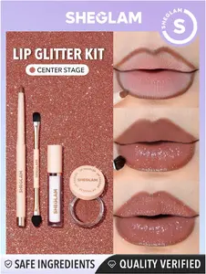 SHEGLAM Lip Dazzler Glitter Kit-Red Carpet Long-Lasting Glitter Lip Gloss Sexy Super Stay Non-Sticky Shiny Liquid Kit Liquid Lipstick Party Pink Liquid Lipstick