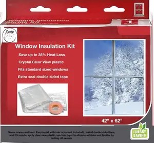 Window Insulation Kit for Winter - 42 X 62- Clear Sealer Plastic Winterizing Shrink Covering to Block Cold Air - Double Faced Tape - Saves 35% Heat Loss - Easy Install (1 Pack)