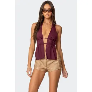Nikole Split Front Backless Halter Top