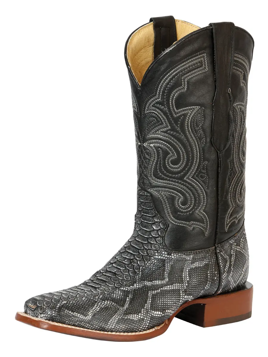 El General Men's Closed Leather Python Print Rodeo Boots - Gray Shoe, Men's Footwear