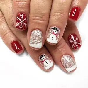 24-Piece Christmas Nail Set, 4 Trendy Designs (, Snowflake, Snowman, Glitter), Easy Peel-On, No Bake, High-Value Manicure Kit, Nail Art
