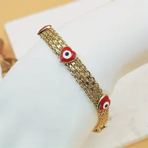 Women's Boho Evil Eye Bracelet Gold Copper Chain Red Bead Decorative Jewelry For Festival Gifting Daily Wear