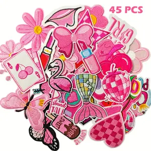 45pcs Bulk Patches Queen Iron on Embroidered Patch Lightning Applique Pink Ace Iron on Badge for Personaliztion on Hats, Clothes, Bags etc