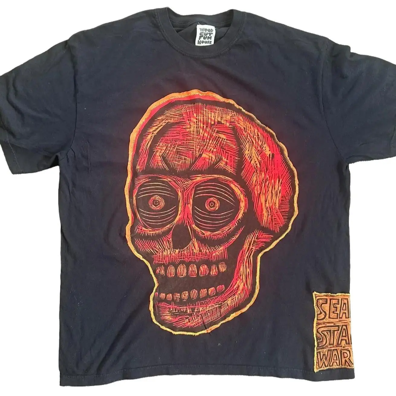 Men's Cotton Fireball Skull Graphic T-Shirt - Menswear, Round Neck, Short-Sleeve/Long-Sleeve, Loose, Hand-Printed, Limited Edition, Personalized, Casual Halloween Streetwear Top