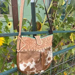 Real Hair on Hide with Leather Purse - Unique Design Featuring Natural Hide Material and Leather Accents