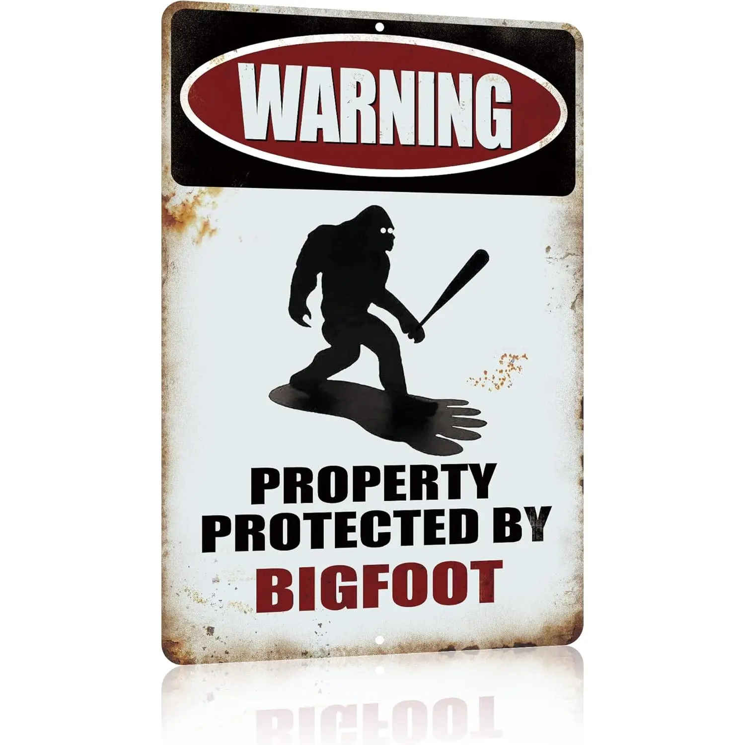 Funny Sasquatch Metal Warning Sign, Bigfoot Themed Home Decor Tin Sign, 12x8 In Indoor-Outdoor Wall Art for Garage, Garden, Porch