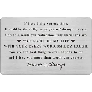 Engraved Wallet Card Inserts for Husband Boyfriend Him, Anniversary Metal Gifts, Mini Love Note for Wife Girlfriend Her, Romantic Valentines Christmas Presents