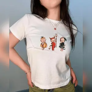 Kewpie Halloween Baby Tee, Y2k Vintage Retro Top, Trending 90s Tee, Spooky Halloween Shirt, Cute Aesthetic Women's Tee, Babydoll Princess Look Baby Tee
