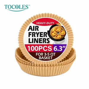 FW Disposable Compostable Parchment Paper Air Fryer Liners - Heavy-Duty, Non-Stick, Oil-Resistant for 5-8 QT Round Bakeware, Baking, Roasting, Microwave Oven Use (Kitchen Parchment Accessory)
