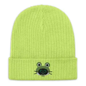 Frog Hat Ribbed Knit Beanie - Soft and Cozy Design, Ideal for Cold Weather, Perfect for Fans of Kitties in Frog Hats
