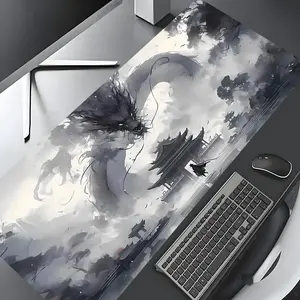 Chinese Ink Wash Fantasy Dragon Mythical Oriental Art Large Gaming Mouse Pad, Stylish Desk Protector with Non-Slip Rubber, Multi-Size for Laptop & Desktop Use