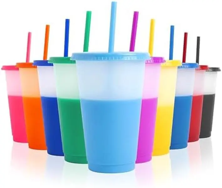 10pcs 16oz Color Changing Cups with Lids and Straws, Color Changing Tumbler, Reusable Cups with Lids in Multicolors Perfect for Cold Drinks, Cold Coffee, Smoothie etc