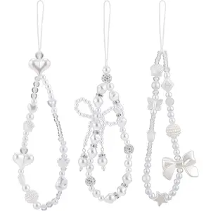 3 Pack Beaded Phone Charms Strap Butterfly Bow and  Wrist Lanyard for Women, Camera, Wallet, , Versatile Decoration for Phones, Cameras, Accessories