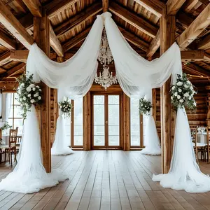 Elegant 7.99m Long Chiffon Wedding Arch Doorway Curtain, Transparent Polyester Fabric, Perfect for Engagements, Christmas, Valentine's Day