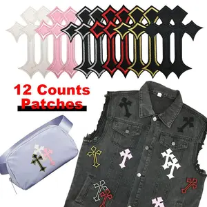 Cross Design Iron-on Embroidered Patch, 12pcs/set Geometric Embroidery Design Creative Iron-on Embroidered Patch, DIY Sewing Supplies for Clothes, Bags, Hat