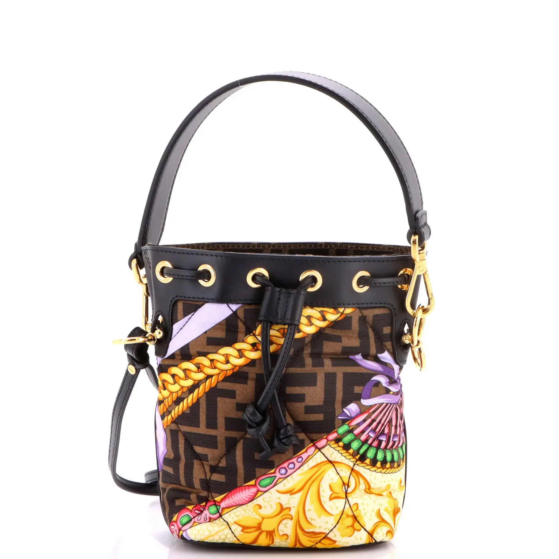 Pre-owned FENDI material Bucket Bags x Versace Fendace Mon Tresor Bucket Bag Quilted Printed Zucca Silk Mini by Rebag