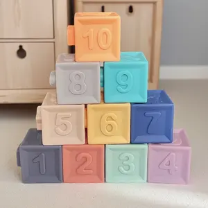 Soft Building Blocks Set, Number Counting Blocks, Shape Recognition Montessori Toy, Bath Toys for Kids Aged 0-2 Years, 6 Piece/10 Piece Set