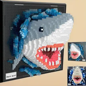 2166pcs Adult 3D Wall Art Shark Building Set, Building Block Model, Abs Material Megalodon Shape, Ocean Animal Blocks for Wall Decor or Desk Display