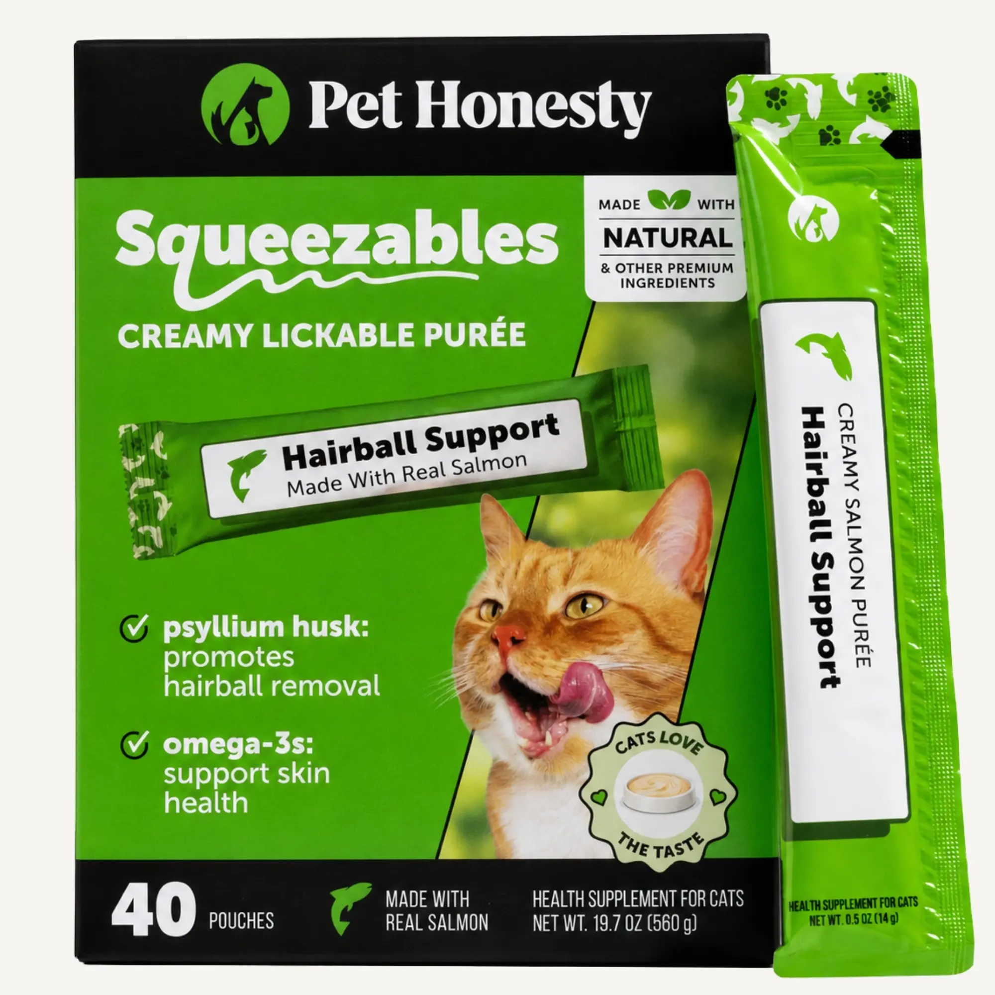 Pet Honesty Squeezables Hairball Support Lickable Supplement for Cats, 40 Pouches Pet Honesty Squeezables Hairball Support Lickable Supplement for Cats, 40 Pouches
