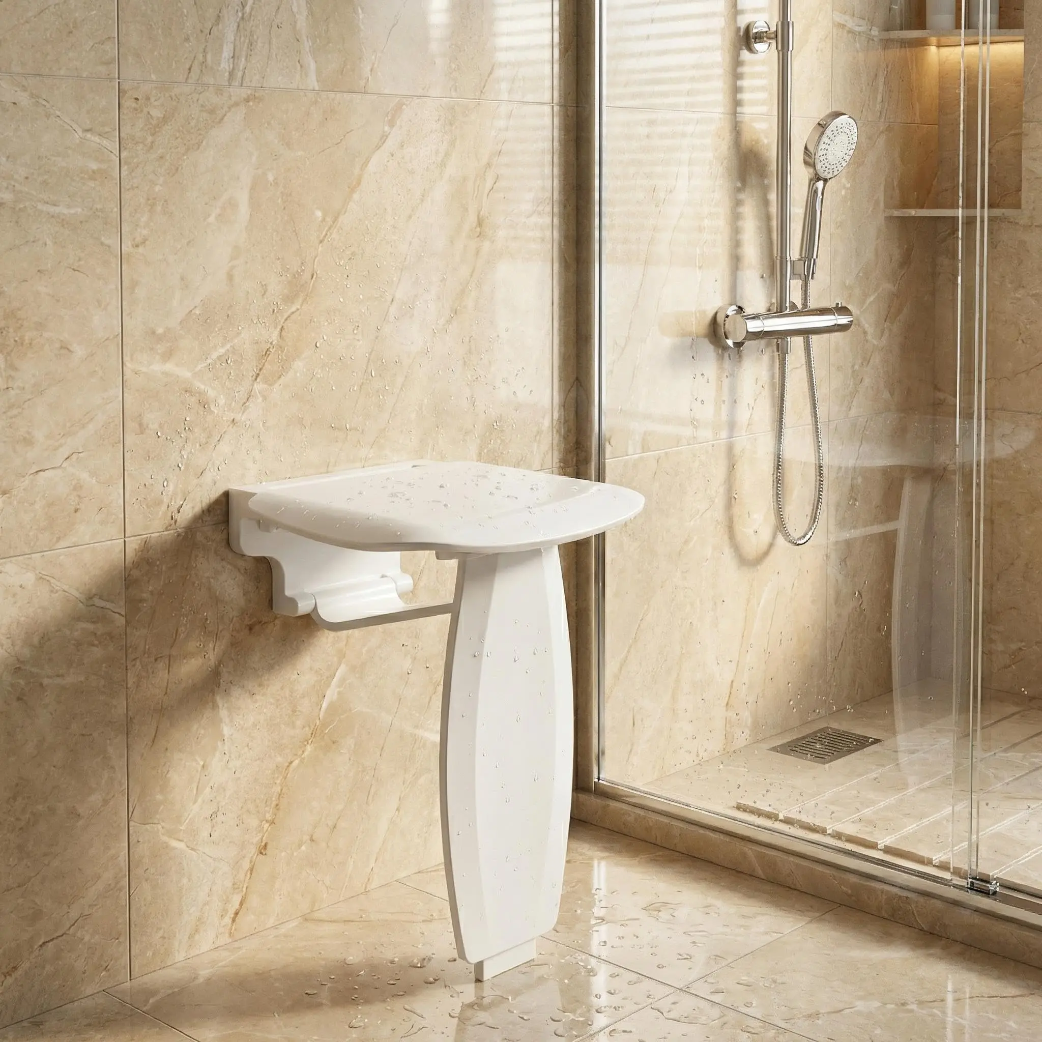 Garvee Heavy Duty Wall Mounted Foldable Shower Seat with 550 lbs Capacity, Non-Slip Fold Down Bench for Bathroom and Entryway Use