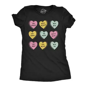 Womens Anti Valentines Day Candy Hearts T Shirt Funny Valentine Rejection Candies Joke Tee for Ladies Funny Womens T Shirts Cute Vintage Fashion Casual Ladies T-Shirt Gift Love Tops for Women Funny Sarcastic Black -