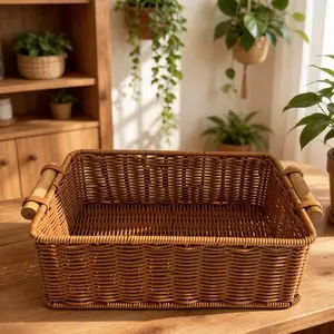 Handmade Woven Rectangular Storage Basket, Desktop Organizer, Clothes Storage Basket, Home Kitchen Supplies Cabinet, Bed Under Storage Basket, Dirty Laundry Basket, Multi-Purpose Storage Box, Perfect Gift