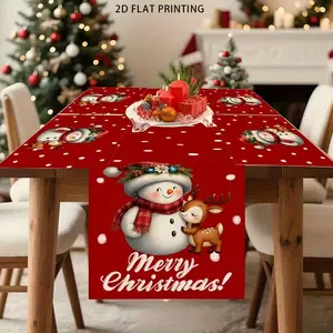 2D flat printing, 1 piece/4 pieces/6 pieces/5 pieces set/7 pieces set, Christmas snowman reindeer table flag placemat set - red holiday decoration, suitable for indoor/outdoor use holiday decoration