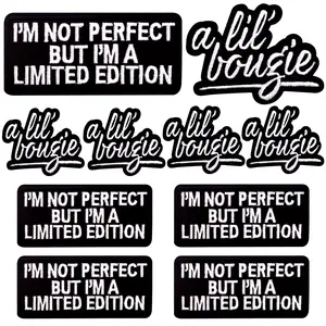 10pcs I'm Not Perfect But I'm A Limited Edition Letter Embroidered Patches A Lil' Bougie Iron/Sew on Patch Funny Alphabet Appliques for DIY Clothes Hat Jacket Jeans Backpack Crafts