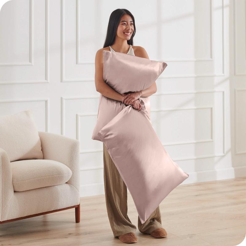 Bare Home Satin Pillowcase Set Zipper Closure