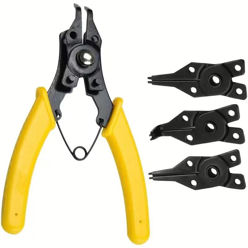 455 Heavy-Duty Circlip Pliers with 4 Interchangeable Jaw Sets, for Machinery Use, Compatible with Internal-External Circlips & Retaining Rings, Ideal for Mechanics