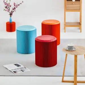 Creative Fashion Cowhide Round Stool,No Assembly Required, Foldable,  Suitable for Various Scenarios: Living Room, Bedroom, Exhibition, Beauty Salon