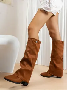 Women's Pointed Toe Wedge Boot Over-The-Knee Long Boots, Autumn Winter Party Commute Versatile Leg-Lengthening Shoes