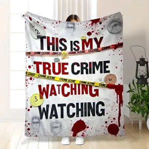 Crime Scene Blanket with True Crime Text & Tape Print | Criminal Investigation Design Featuring Crime Number 1 & Suspect Labels - Soft Flannel Bedspread for Crime Show Fans, Murder Mystery Gift, All-Season Couch Throw with Crime Tape